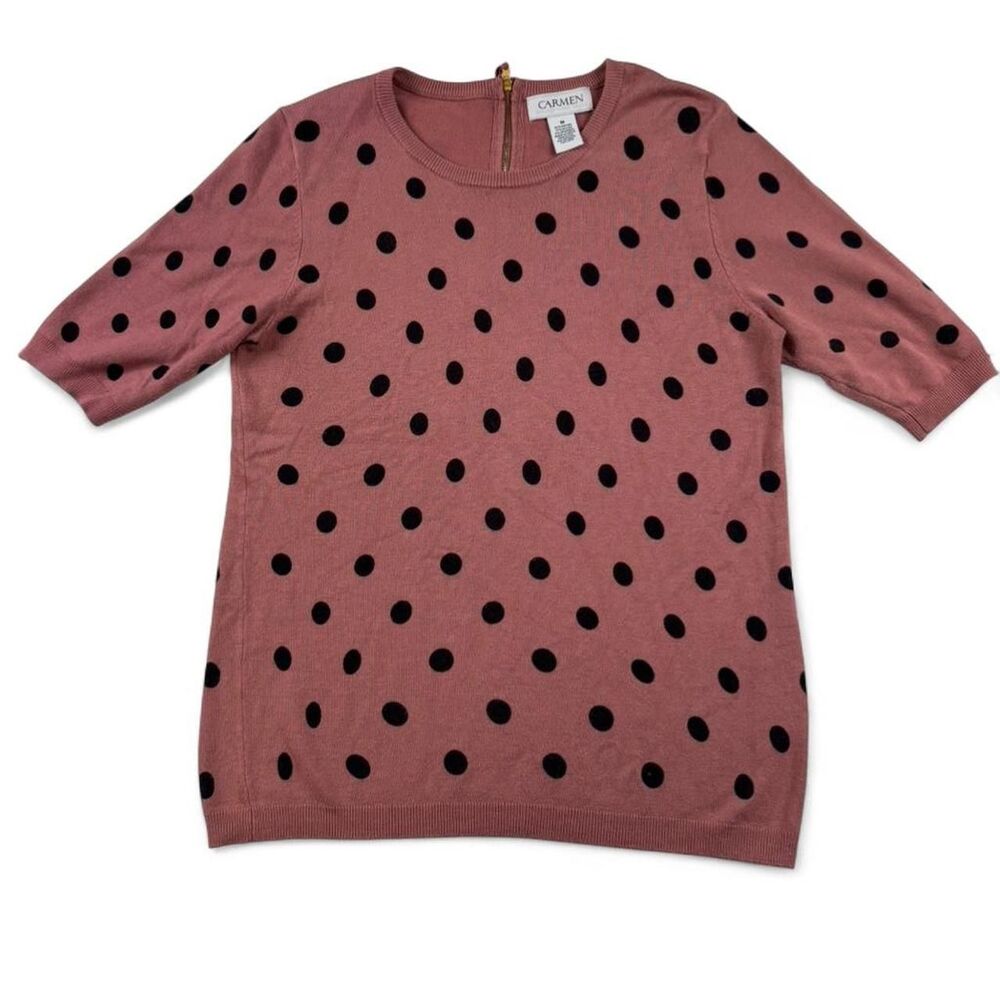 Carmen Marc Valvo Women’s Pink Polka Dot Knit Sweater Size Medium